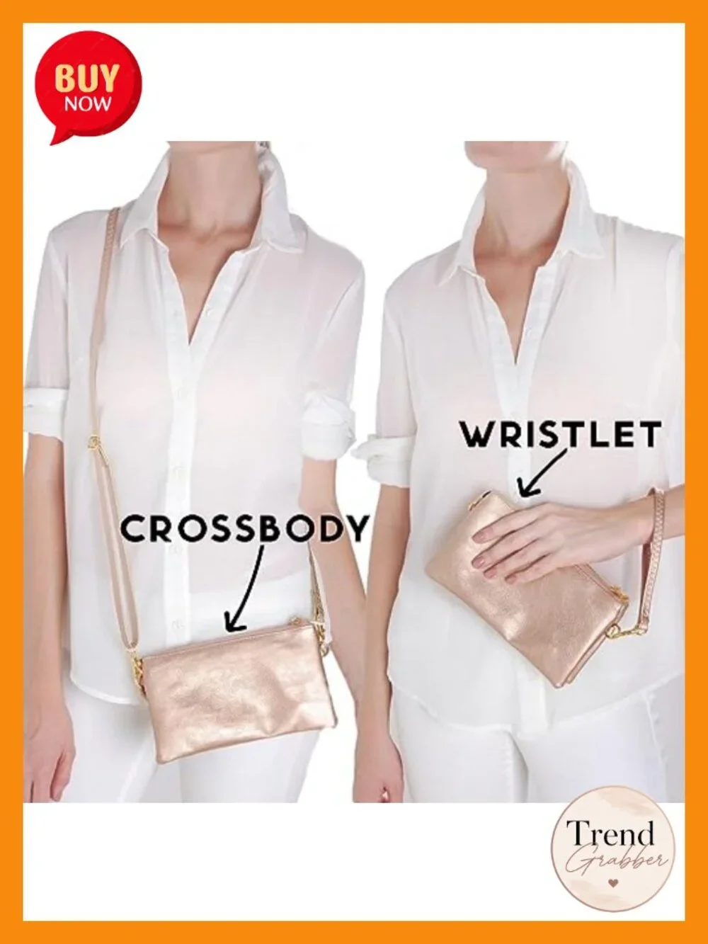 Vegan Leather Wristlet Purse - Convertible Crossbody Clutch with 2 Straps